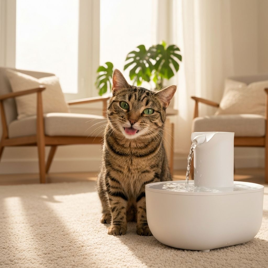 Happy cat drinking fresh water